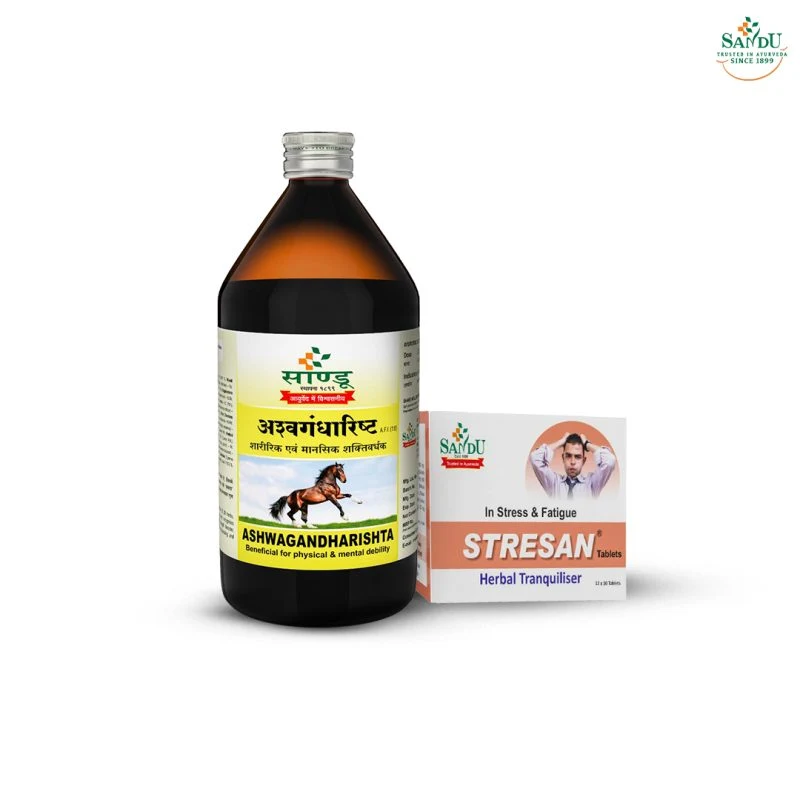 Sandu Ashwagandharishta (450 ml) & Stresan (30 Tabs) - Image 8