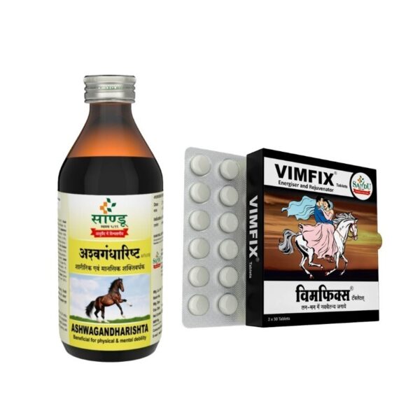 Sandu Ashwagandharishta (450 ml) & Sandu Vimfix (60 Tabs) ~ Ayurvedic Medicine for Vitality