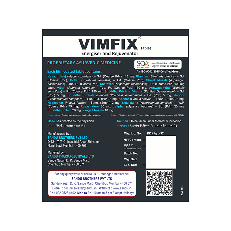 Sandu Vimfix (60 Tabs) ~ Natural Vitalizer for Vigour & Vitality - Image 2